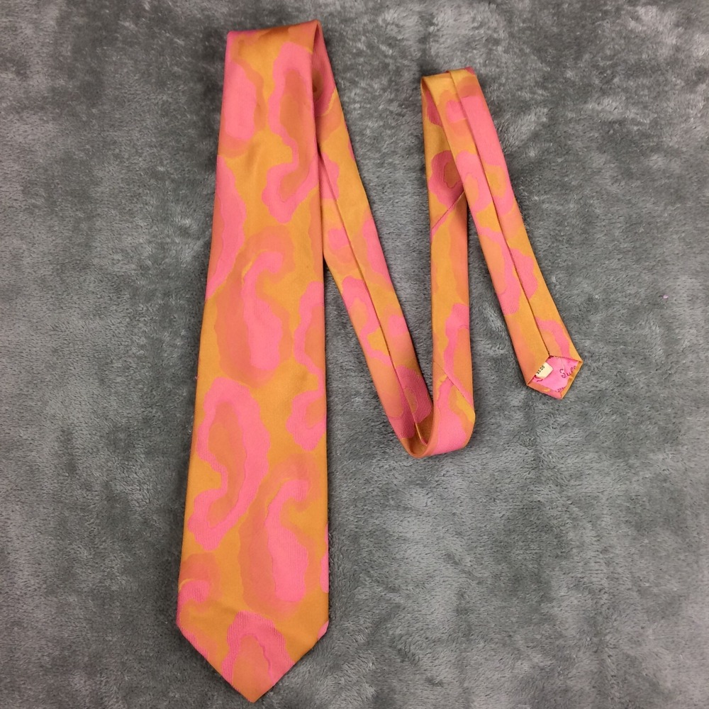 Vintage Sulka Tie 4 inch Pink Orange‎ Colorful 1970s Retro